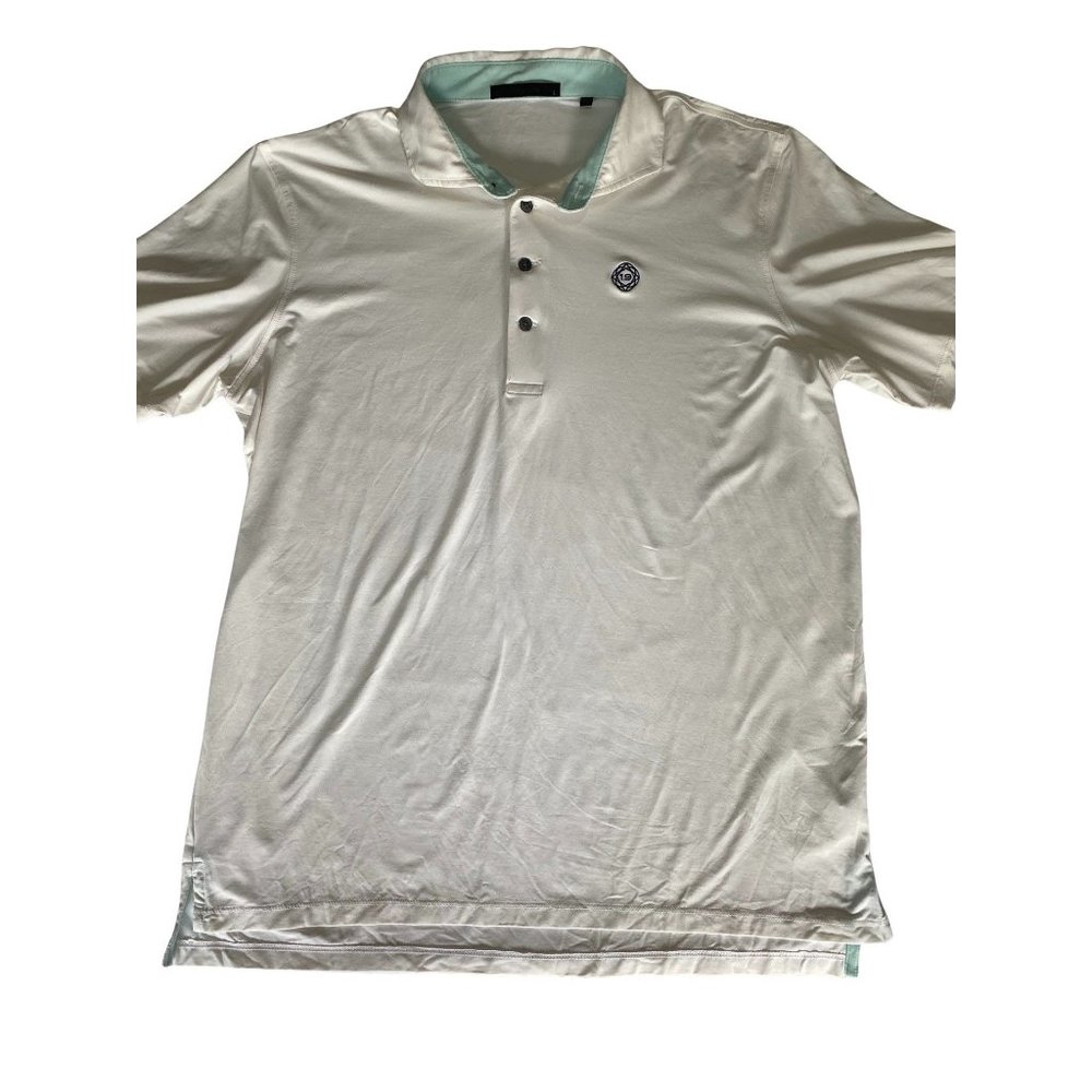 Greyson Short Sleeve Polo Shirt White Teal Men's Size Large L Wolf